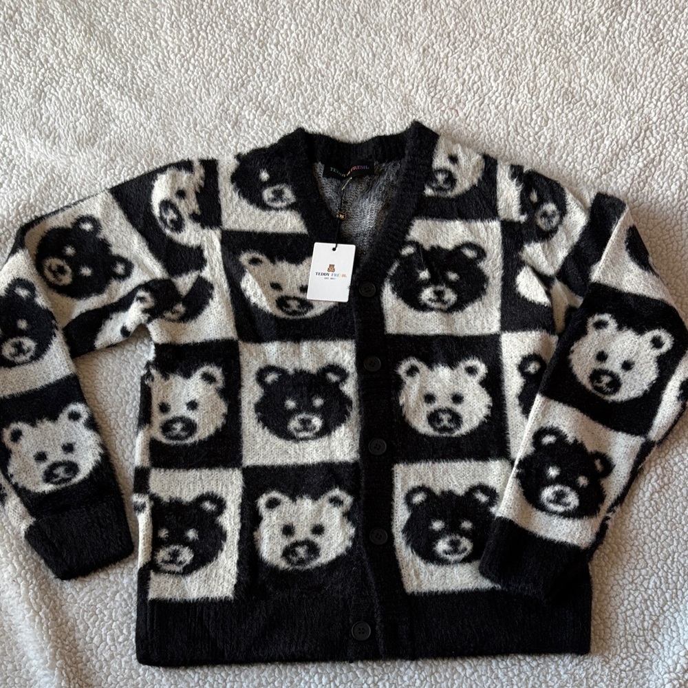 Teddy Fresh black and white checkered cardigan